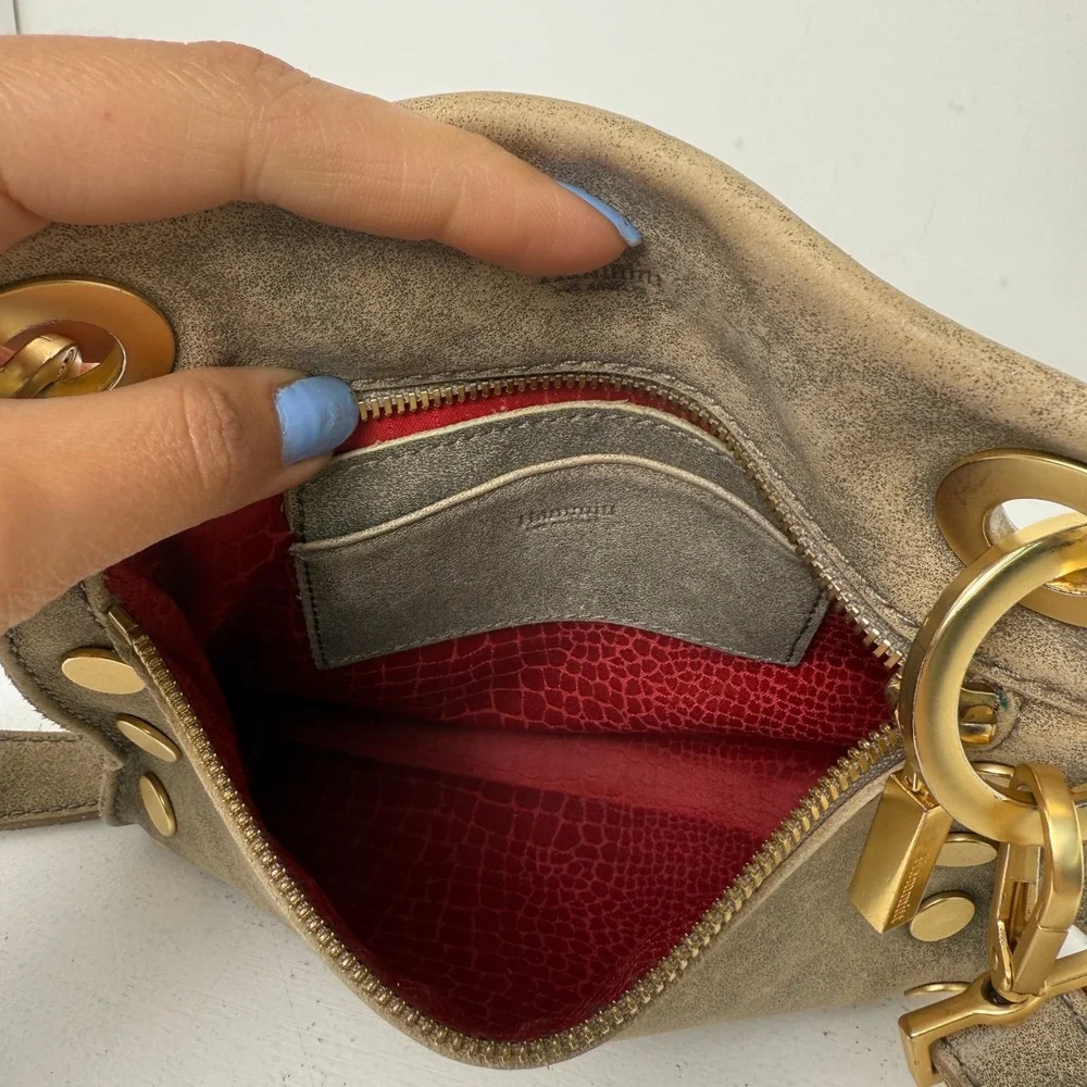 Hammitt Tony Small Crossbody Bag Pewter Leather‎ Brushed Gold Rivet Detail